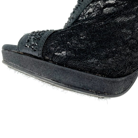 deb Black Rhinestone Lace Open Toe Stiletto Booties - Picture 12 of 13